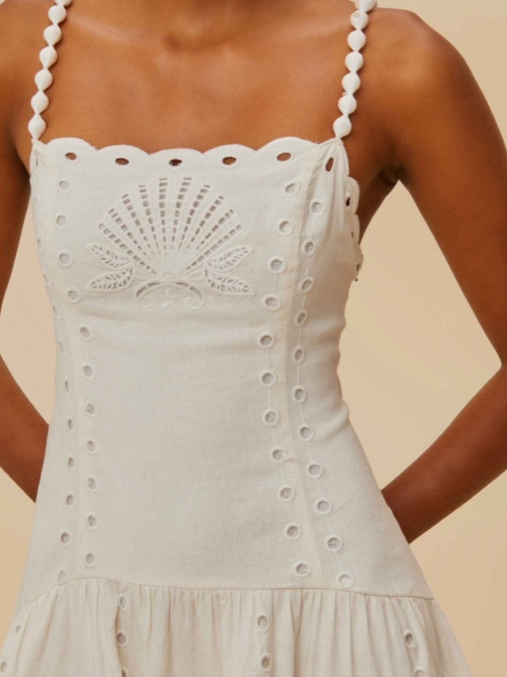 FARM Rio White Eyelet Drop Waist Midi Dress - Picture 2 of 3
